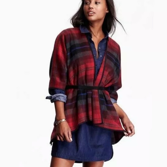 Old Navy Plaid Wool Blend Cape Poncho Open front - Picture 1 of 5
